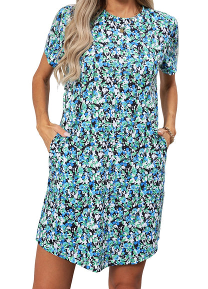 YEXIPO Women's Casual Summer Short Sleeve T Shirt Dress Nightgown Crew Neck Loose Solid Color Basic Dresses with Pockets