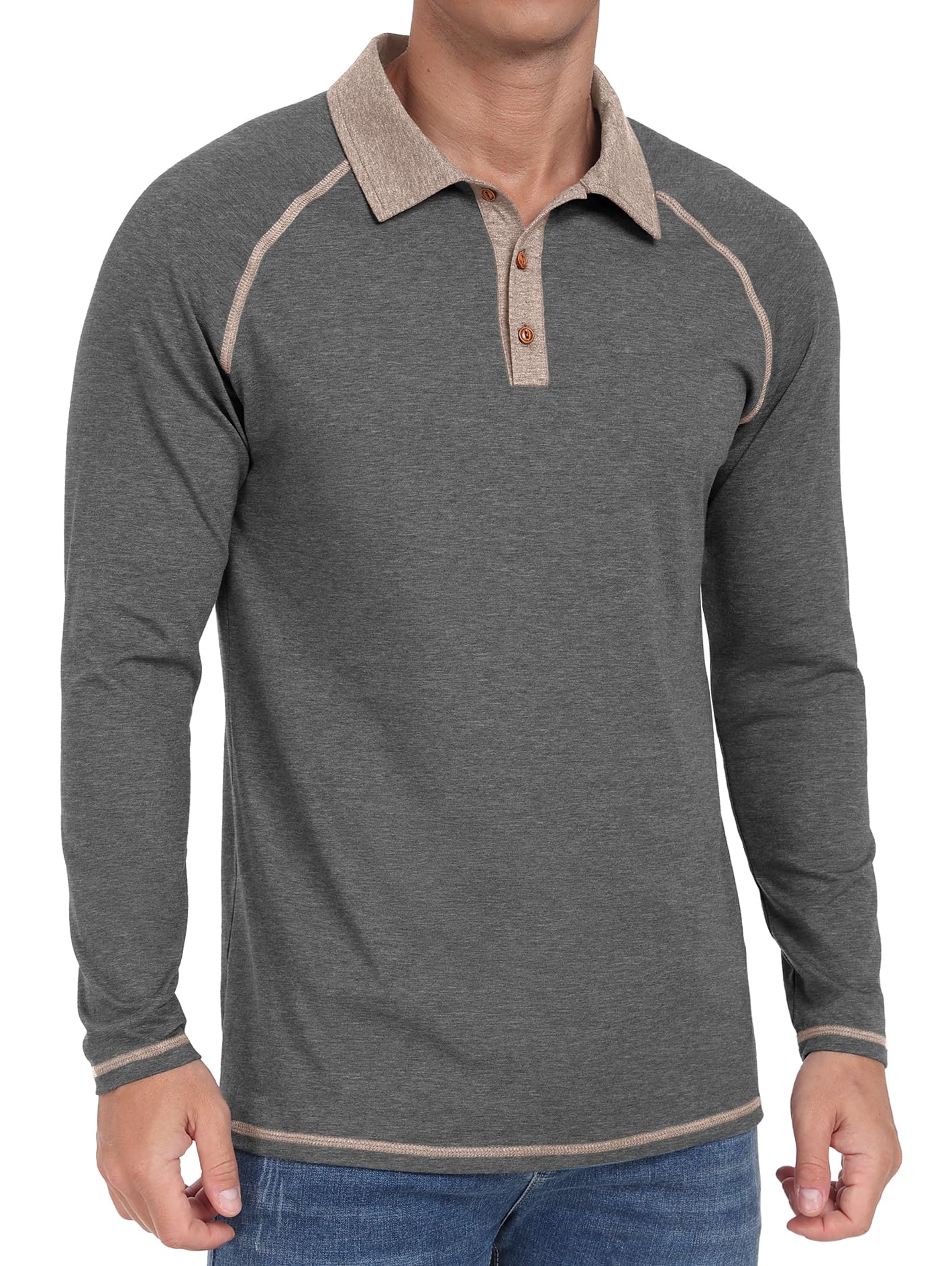 Sailwind Mens Long Sleeve Polo Shirts Cotton Fashion Casual Raglan Golf Shirts