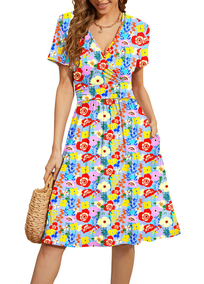 WEACZZY Women's 2026 Fall Long Sleeve Casual Dresses Wrap V-Neck Semi Formal Party Dress with Pockets