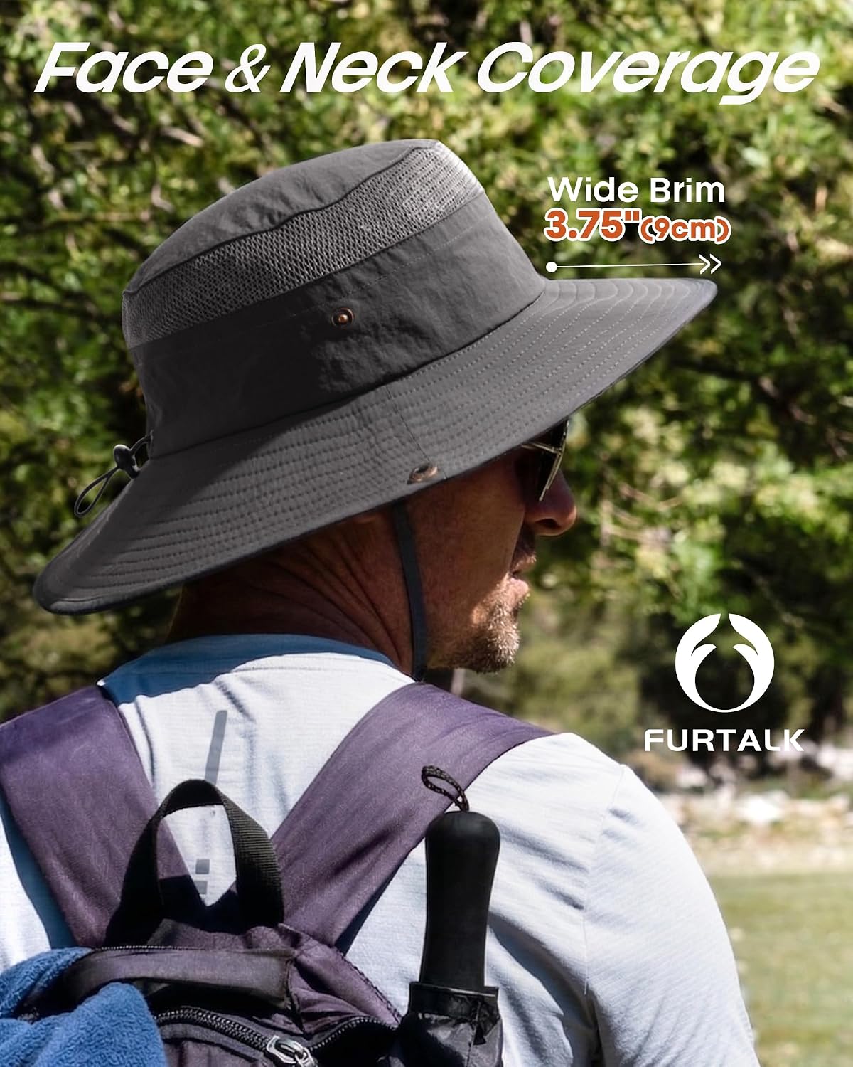 FURTALK Sun Hats for Men Women UPF Sun Protection Breathable Wide Brim | Nylon UV Protection, Breathable Adjustable, 2-in-1 Wide Brim, Packable Water-Resistant, Fishing Hiking Summer