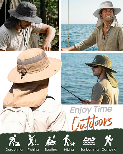 FURTALK Sun Hats for Men Women Fishing Hat with Neck Flap UPF 80+ Breathable Wide Brim Hiking Safari Summer Bucket Hats