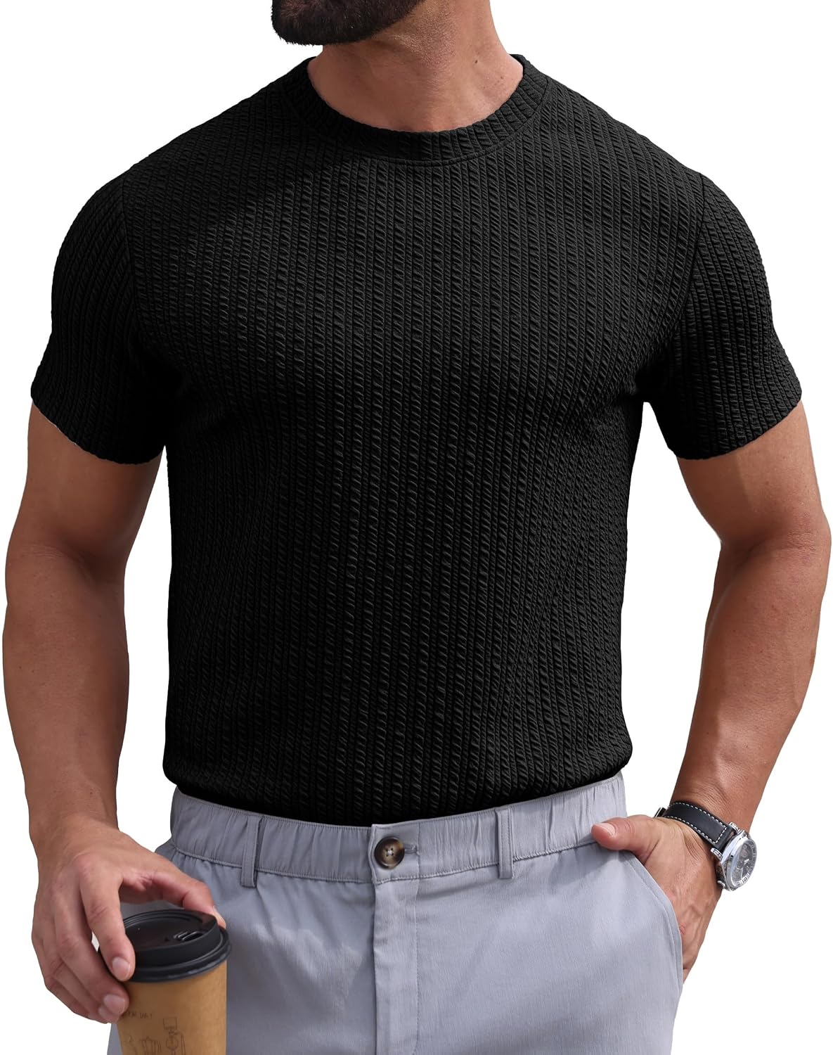 Sailwind Men’s Knit T Shirt Short Sleeve Crewneck Textured Casual Summer Knitted Pullover Tee