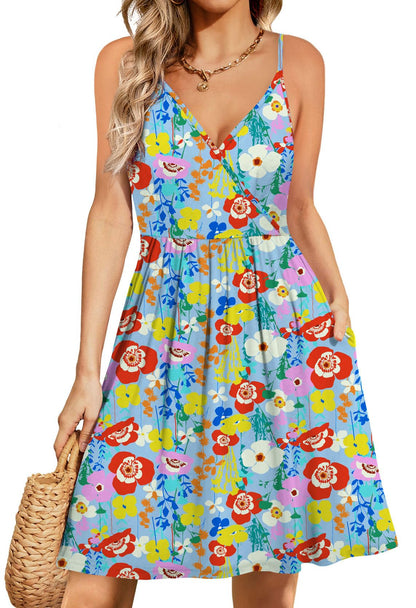 WEACZZY Women's 2026 Summer Dresses V Neck Spaghetti Strap Sundress Casual Beach Flowy Mini Dress with Pockets