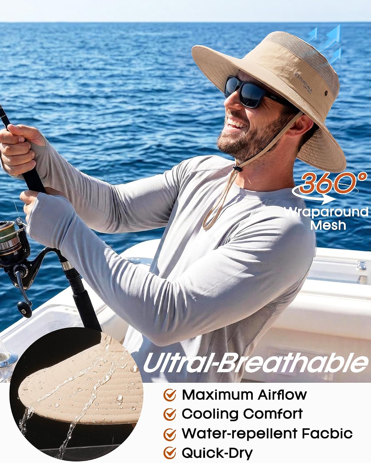 FURTALK Sun Hats for Men Women UPF Sun Protection Breathable Wide Brim | Nylon UV Protection, Breathable Adjustable, 2-in-1 Wide Brim, Packable Water-Resistant, Fishing Hiking Summer