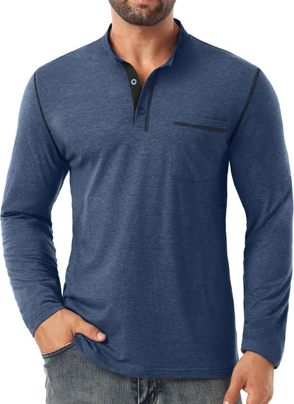 Sailwind Men's Henley Shirts Long Sleeve Button T-Shirt Casual Stylish Cotton Pullover Shirt with Pocket