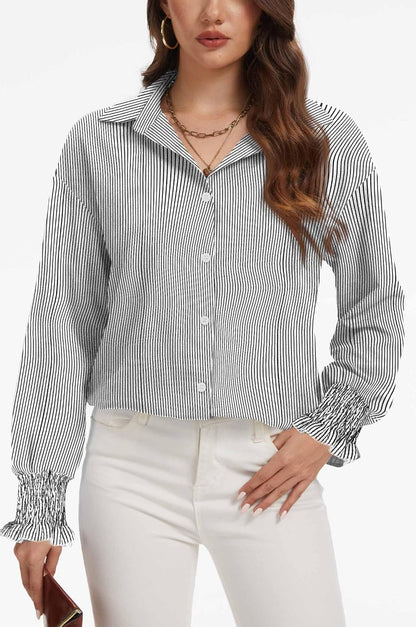 WEACZZY Womens Button Down Casual Shirts Long Sleeve Smocked Cuffed Blouses Collared Work No Pockets Tops 2026