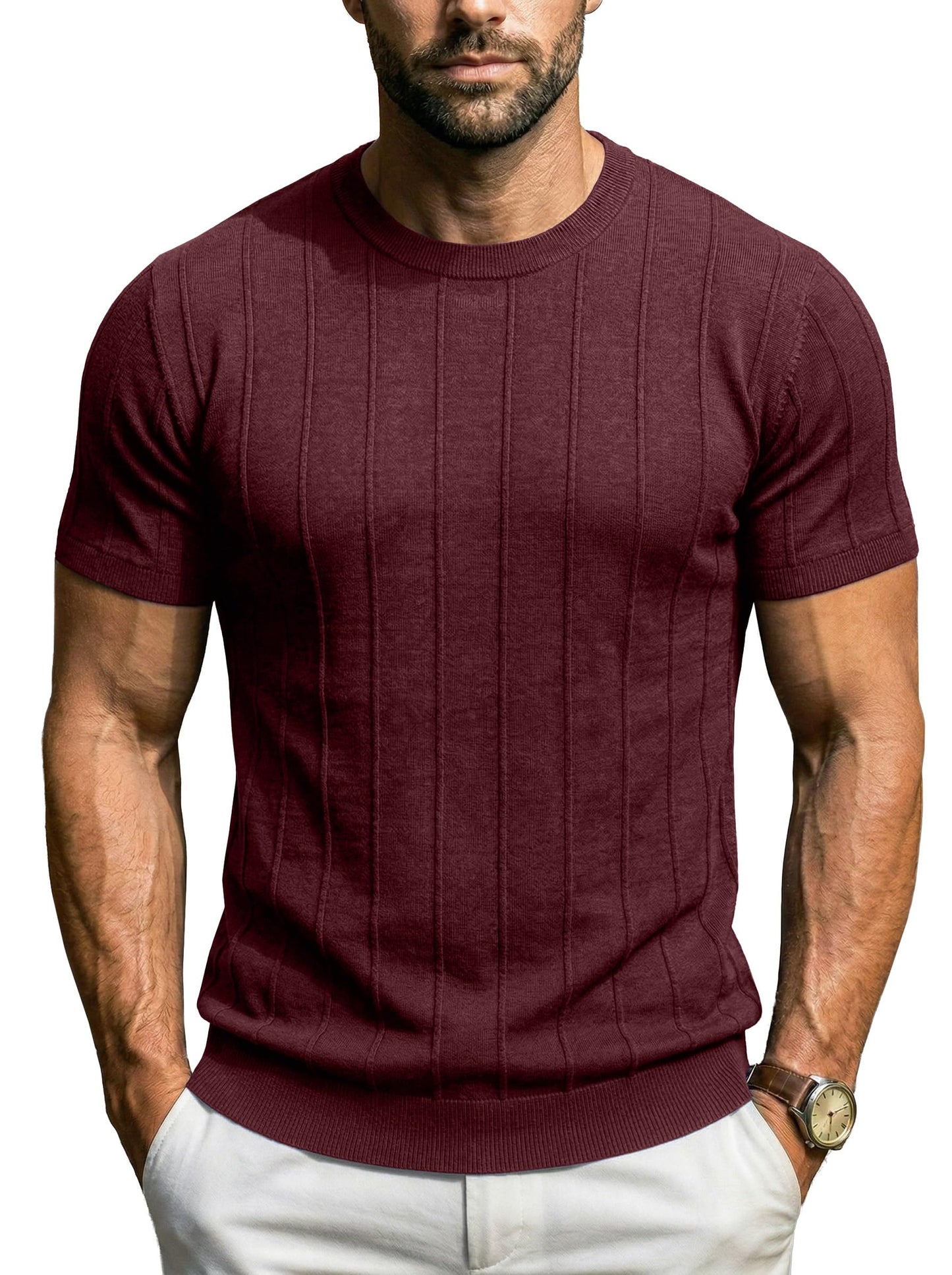 Sailwind Mens Knit Sweater Shirts Short Sleeve Casual Ribbed Pullover T-Shirts