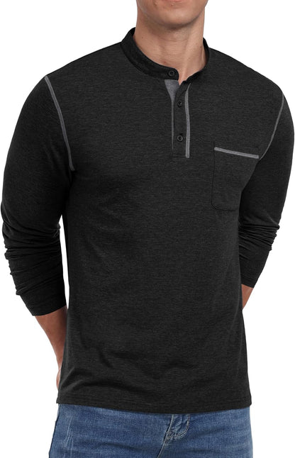 Sailwind Men's Fashion Henley Shirt Classic Long Sleeve Lightweight Button Cotton T-Shirt Casual Top with Pocket