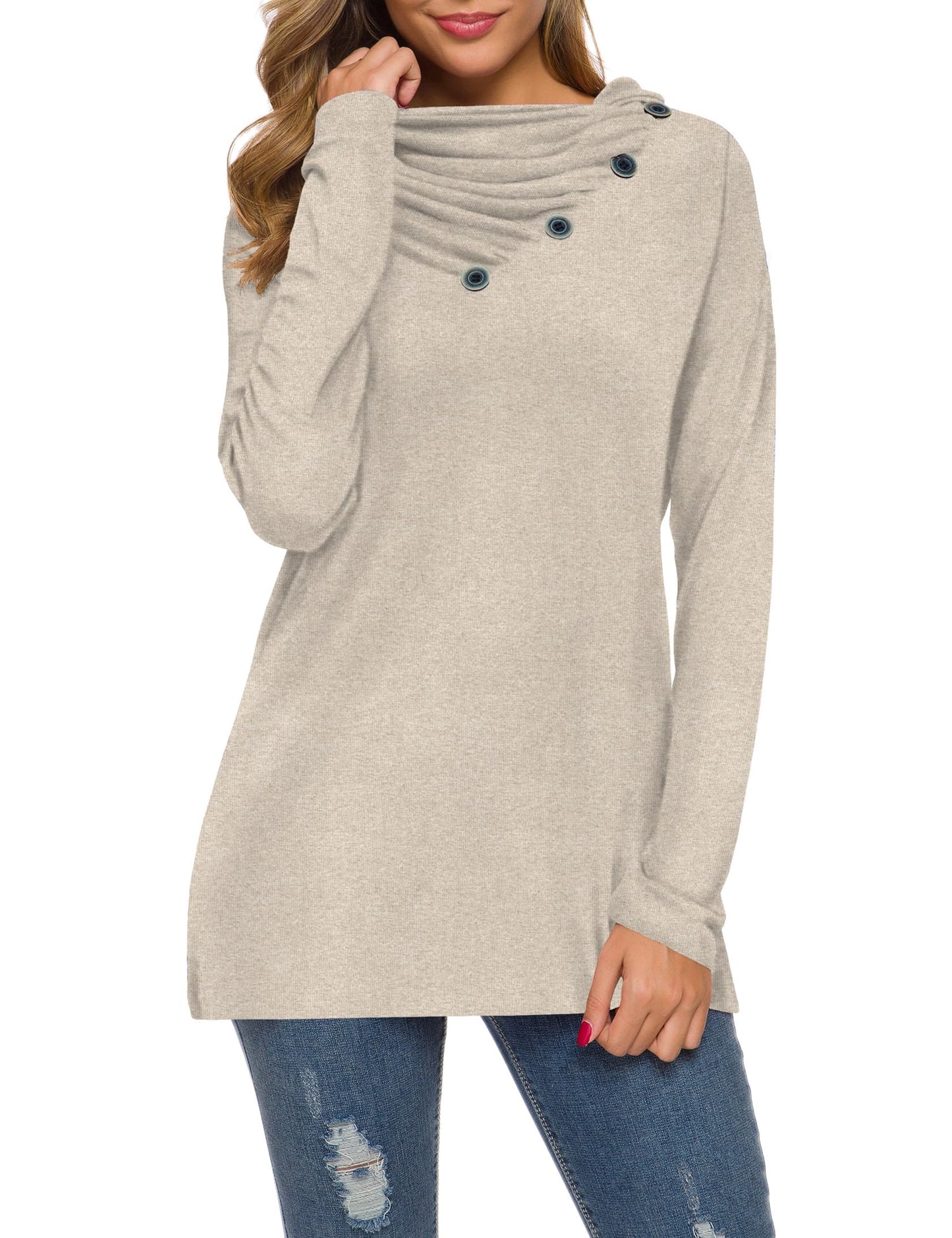 WEACZZY Women's Long Sleeve Shirts Button Cowl Neck Casual Loose Tunic Tops Blouse Dressy Fashion 2026