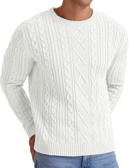 Sailwind Men's Cable Knit Sweater Casual Crewneck Long-Sleeve Fisherman Pullover
