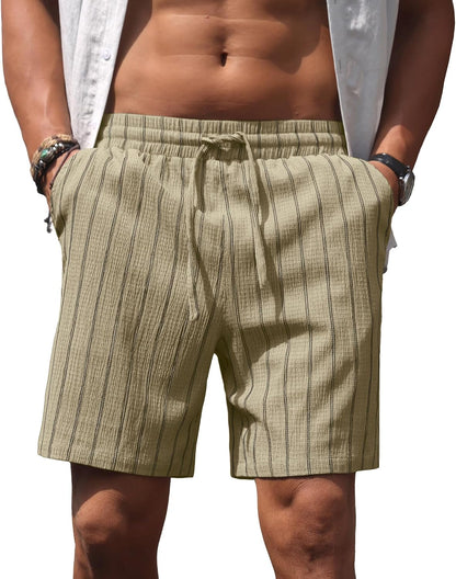 Sailwind Mens Striped Casual 7" Shorts Summer Beach Elastic Waist Drawstring Shorts with Pockets