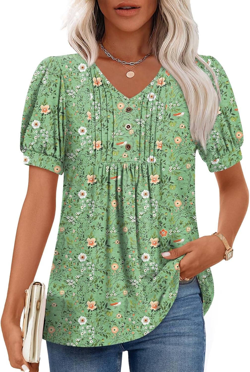 Findsweet Women's Summer Tunic Tops Casual Dressy Blouses Short Sleeve Shirts M-4XL