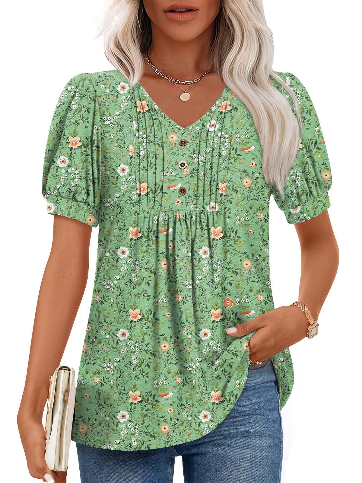 Findsweet Women's Summer Tunic Tops Casual Dressy Blouses Short Sleeve Shirts M-4XL