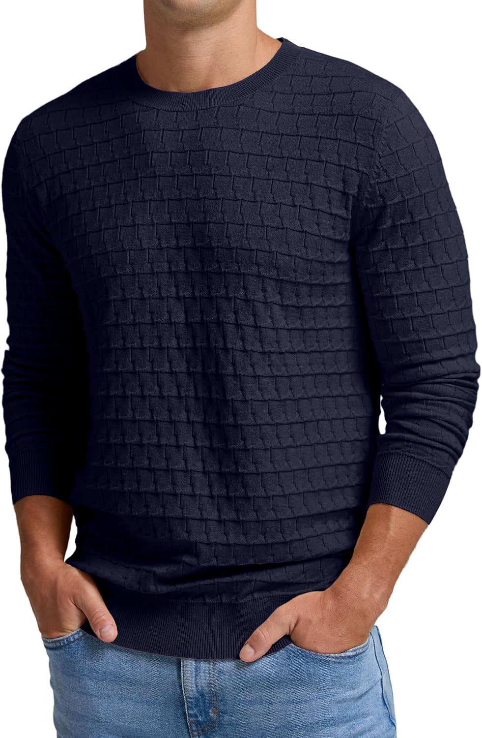 Sailwind Men's Crewneck Cable Knit Sweater Casual Textured Long-Sleeve Pullover Shirts