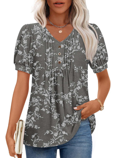 Findsweet Women's Summer Tunic Tops Casual Dressy Blouses Short Sleeve Shirts M-4XL