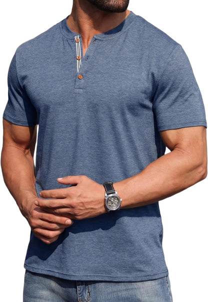 Sailwind Mens Henley Cotton Shirts Casual Short Sleeve Lightweight Button T-Shirts Summer Basic Tee