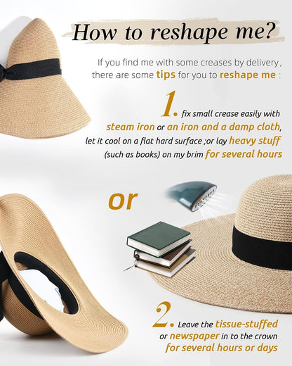 FURTALK Womens Sun Straw Hat Wide Brim Summer Hat Foldable Packable Floppy Beach Hats for Women