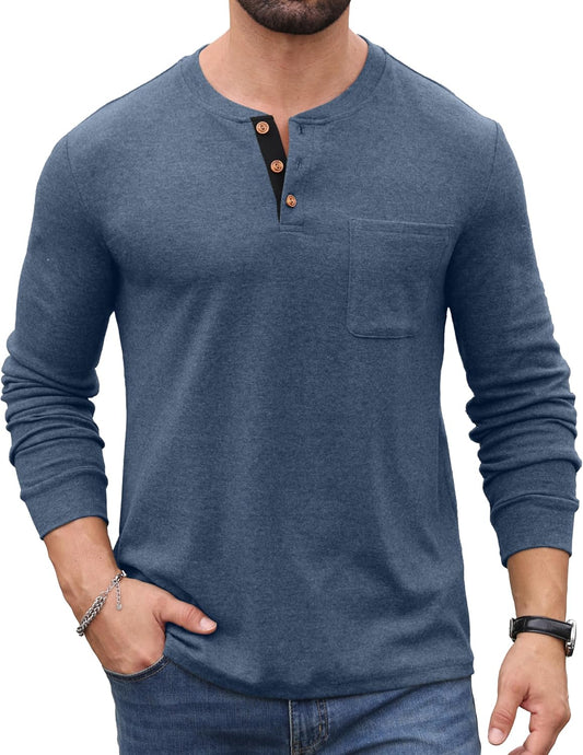 Sailwind Men's Henley Shirts Long Sleeve Button T-Shirt Casual Fashion Pullover Shirt with Pocket
