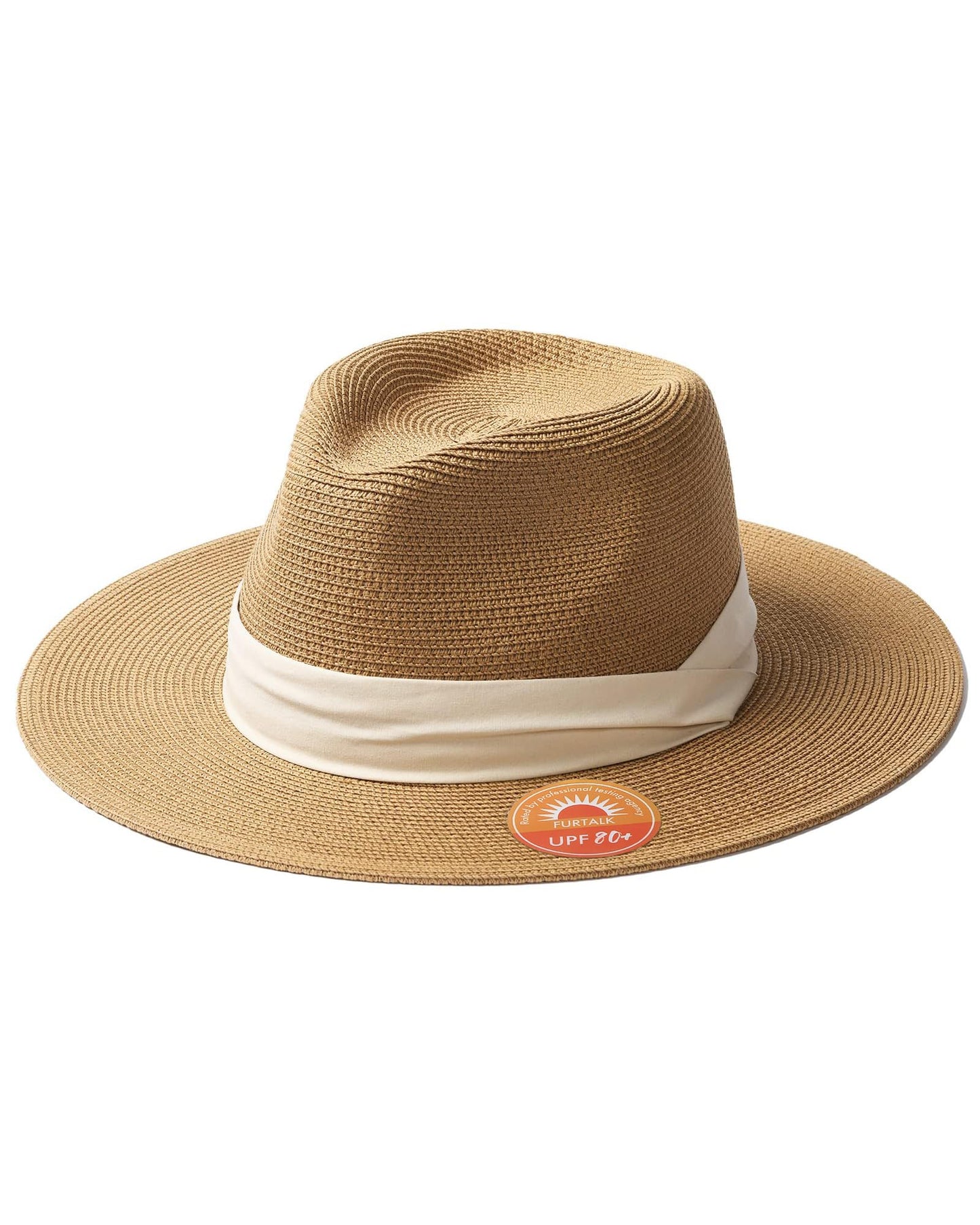 FURTALK Sun Hat Wide Brim Straw Fedora Panama Beach for Men Women | Foldable & Packable for Travel, Breathable Sweatband, Adjustable Chin Strap, Ideal for Summer Boating, Gardening or Holidays