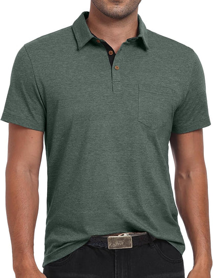 Sailwind Men's Cotton Polo Shirts Short Sleeve Casual Summer Shirts Classic Collared Golf Shirt with Pocket