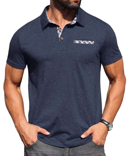 Sailwind Men's Polo Shirts Lightweight Short Sleeve Casual Cotton T-Shirt Summer Button Collared Golf Tee with Pocket