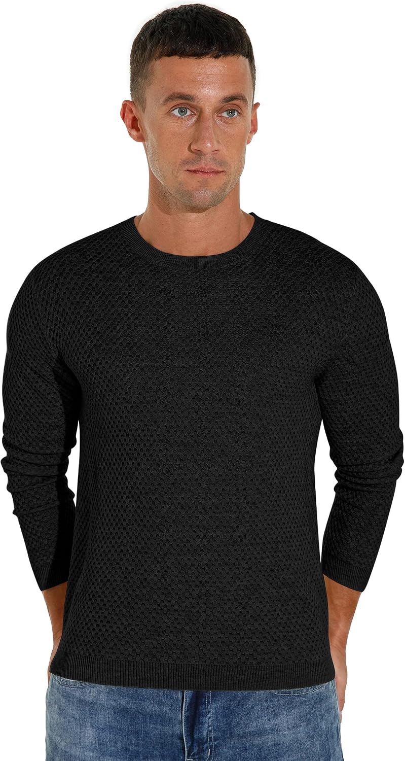 Sailwind Men's Crewneck Lightweight Wool Structured Sweater Casual Knit Pullover