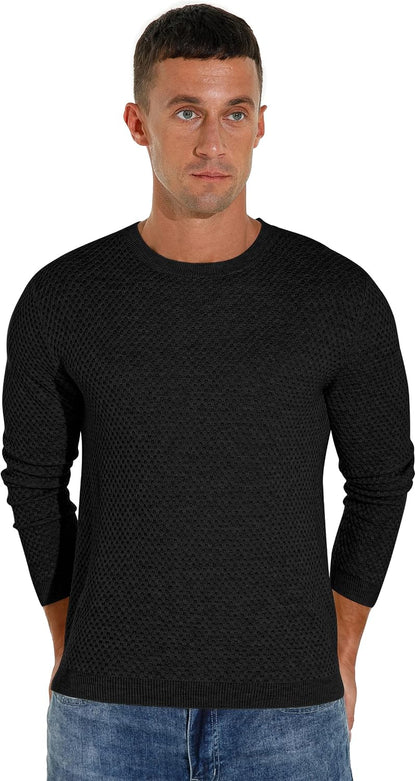 Sailwind Men's Crewneck Lightweight Wool Structured Sweater Casual Knit Pullover