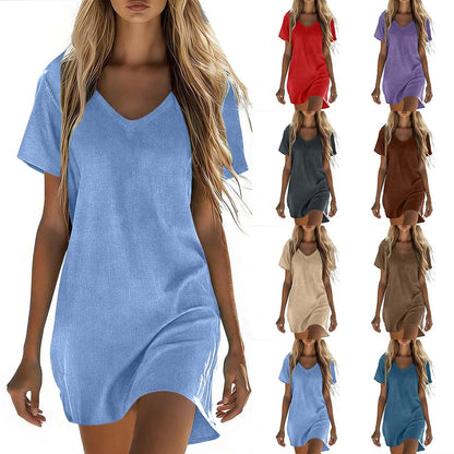 Summer Dresses for Women 2026 Linen Tshirt Dress Casual Beach Vacation Outfits Cotton Boho Short Sleeve Sundresses