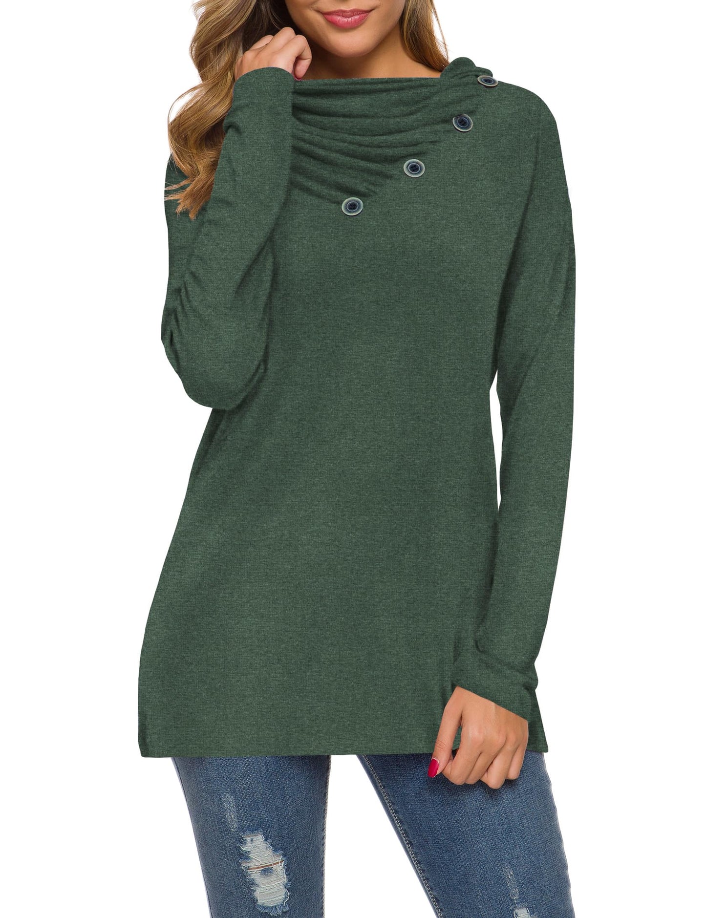 WEACZZY Women's Long Sleeve Shirts Button Cowl Neck Casual Loose Tunic Tops Blouse Dressy Fashion 2026