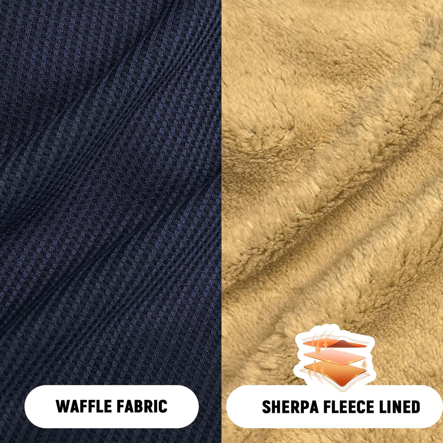 Sailwind Men's Crewneck Sherpa Lined Fleece Waffle Sweatshirt Long Sleeve Warm Pullover Winter Thermal Heavyweight Tops