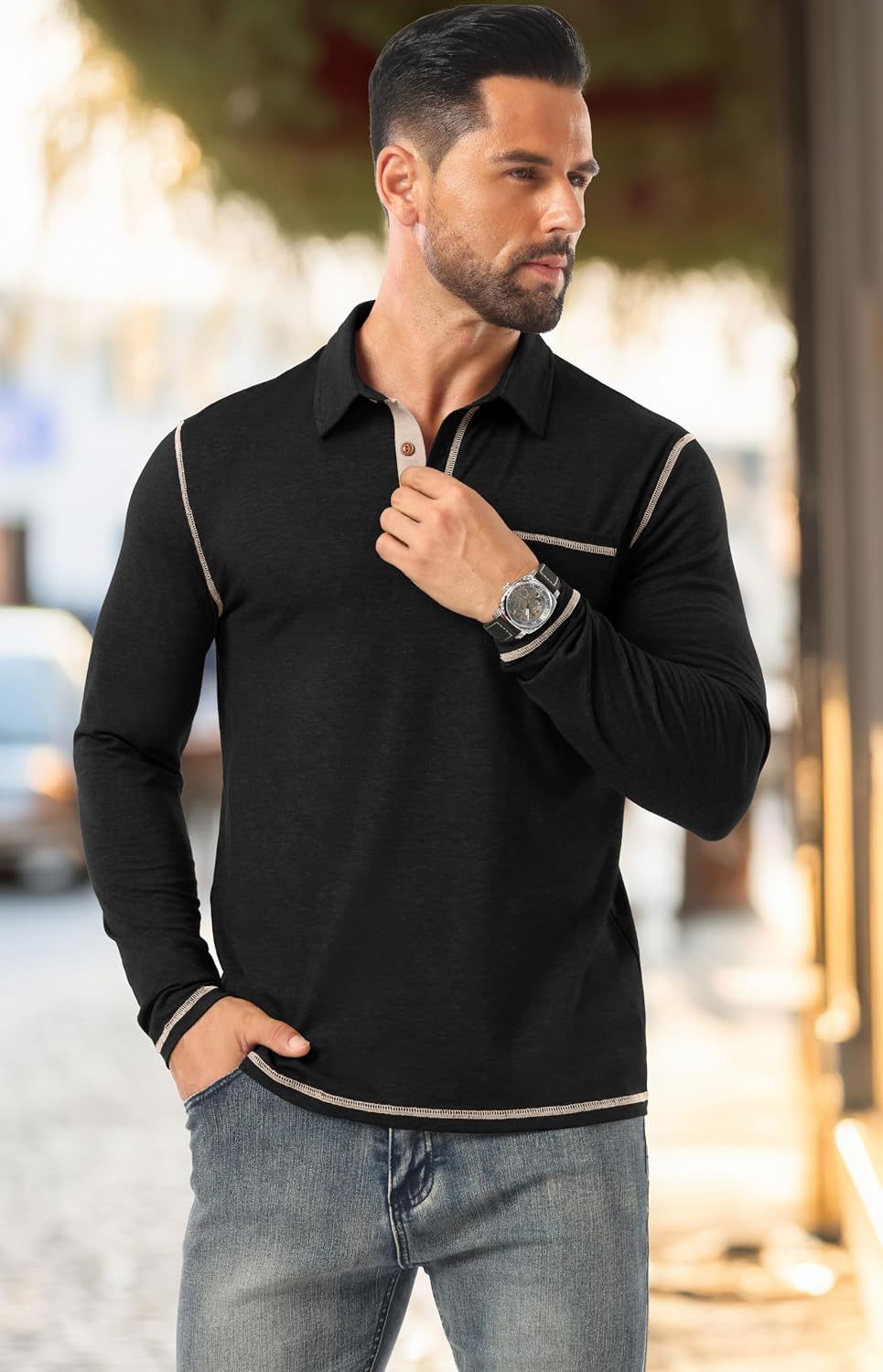 Sailwind Mens Long Sleeve Polo Shirts Cotton Fashion Casual Classic Collared Golf Shirts
