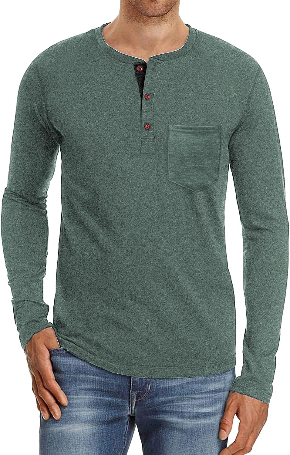 Sailwind Mens Henley Long Sleeve T-Shirt Cotton Casual Shirt with Pocket