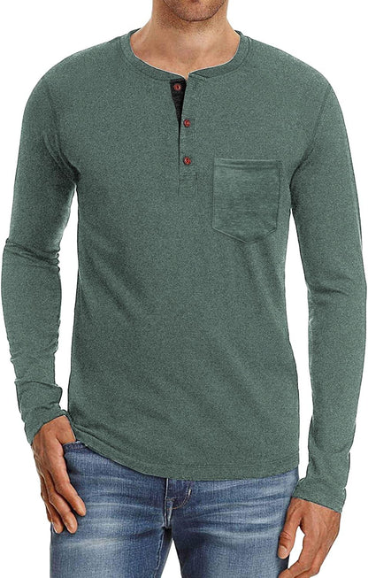 Sailwind Mens Henley Long Sleeve T-Shirt Cotton Casual Shirt with Pocket