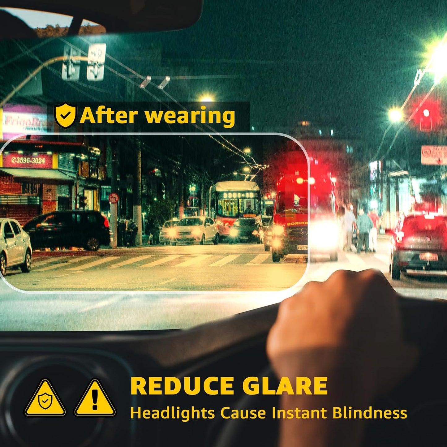 TJUTR Night Vision Driving Glasses Fit Over Glasses for Men Women, Anti Glare Polarized Nighttime Eyeglasses Yellow Lens
