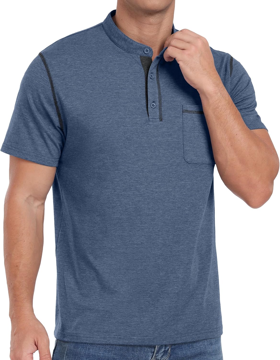 Sailwind Mens Henley Shirts Short Sleeve Summer Casual Classic Cotton T Shirts Pocket Button Shirt