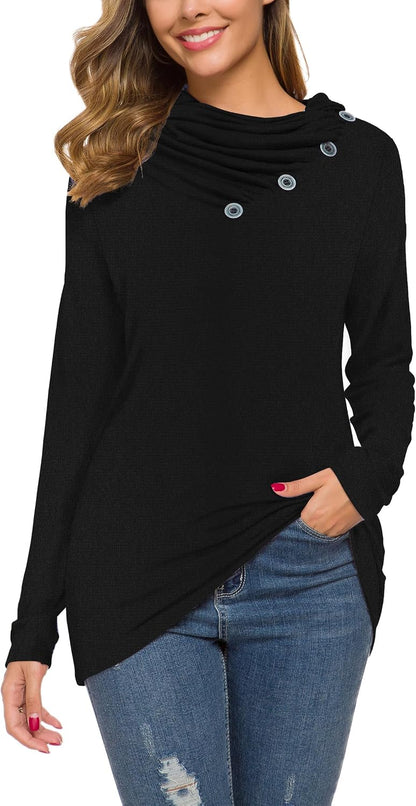 WEACZZY Women's Long Sleeve Shirts Button Cowl Neck Casual Loose Tunic Tops Blouse Dressy Fashion 2026