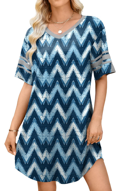 WEACZZY Women's Sleep Shirt Short Sleeve Nightgown Loose Fit Breathable | Crew Neck, Soft Polyester Blend Sleepwear, Solid Colors Floral Prints, Pajama Dress, Loungewear, House Casual Daily Wear