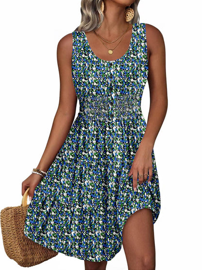 Summer Dresses for Women Casual Sleeveless Sundresses Elastic Waist Mini Sun Dress