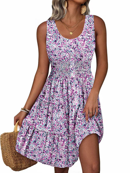 Summer Dresses for Women Casual Sleeveless Sundresses Elastic Waist Mini Sun Dress