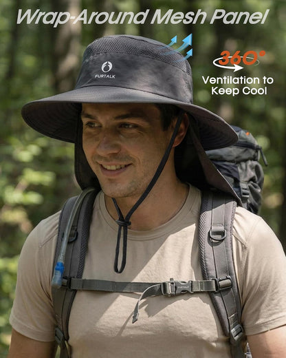 FURTALK Sun Hats for Men Women Fishing Hat with Neck Flap UPF 80+ Breathable Wide Brim Hiking Safari Summer Bucket Hats