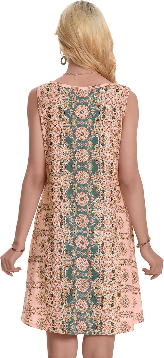 Summer Dresses for Women Beach Boho Sleeveless Vintage Floral Flowy Pocket Tshirt Tank Sundresses 2026