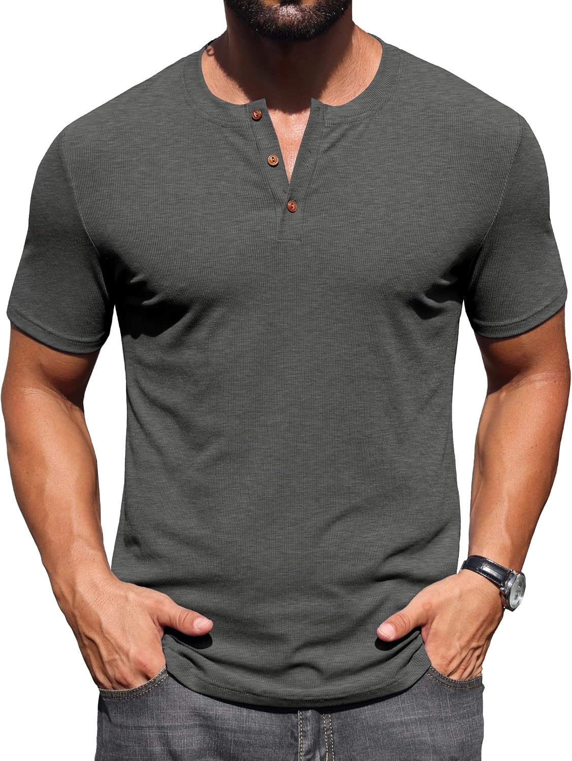 Sailwind Mens Muscle Henley Shirts Lightweight Workout T-Shirt Gym Tee Athletic Short Sleeve with Button