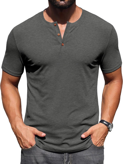 Sailwind Mens Muscle Henley Shirts Lightweight Workout T-Shirt Gym Tee Athletic Short Sleeve with Button