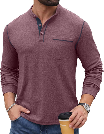 Sailwind Men's Henley Shirts Long Sleeve Button T-Shirt Casual Stylish Pullover Shirt with Pocket