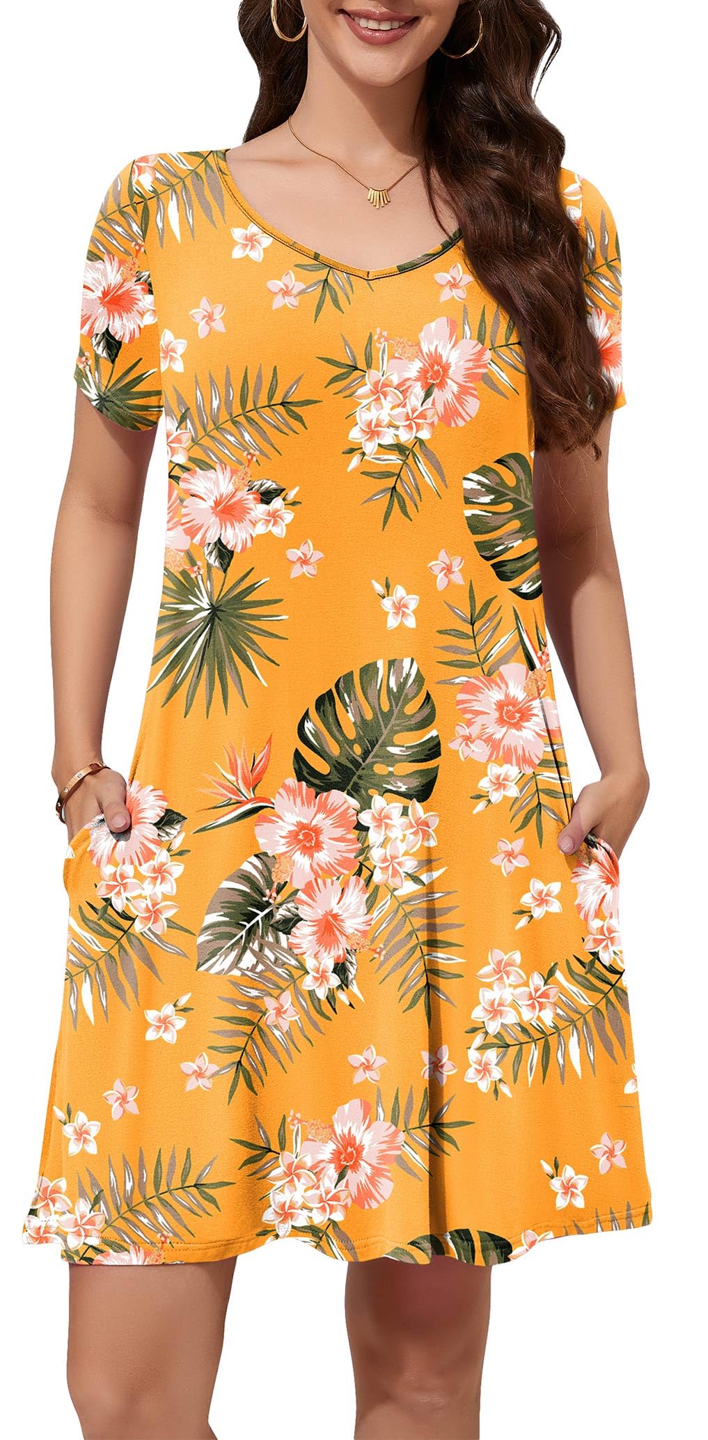 WEACZZY Summer Dresses for Women 2026 V-Neck Casual T Shirt Dress Loose Short Sleeve Flowy Dresses with Pockets