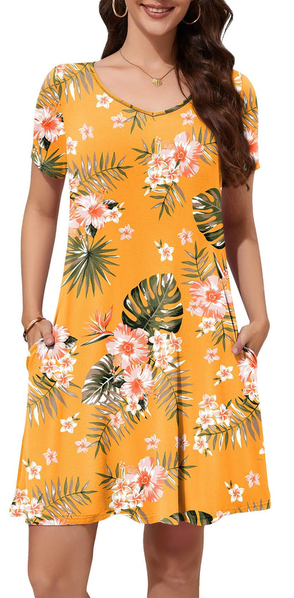 WEACZZY Summer Dresses for Women 2026 V-Neck Casual T Shirt Dress Loose Short Sleeve Flowy Dresses with Pockets