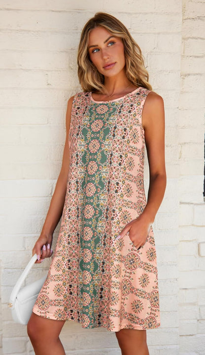 Summer Dresses for Women Beach Boho Sleeveless Vintage Floral Flowy Pocket Tshirt Tank Sundresses 2026