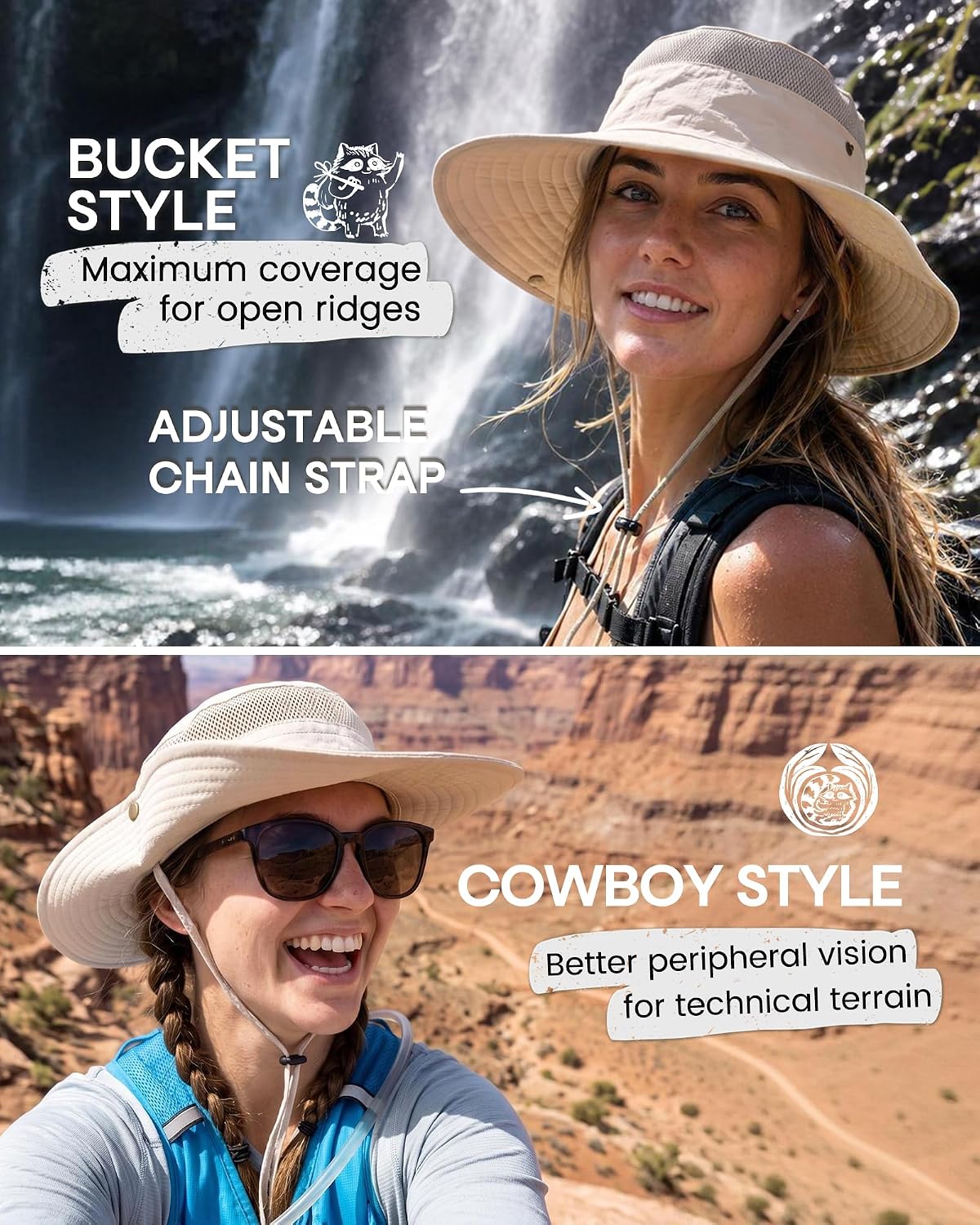 FURTALK Sun Hats for Women with Ponytail Hole Hiking Summer Wide Brim Outdoor UV Protection Bucket Safari Hat