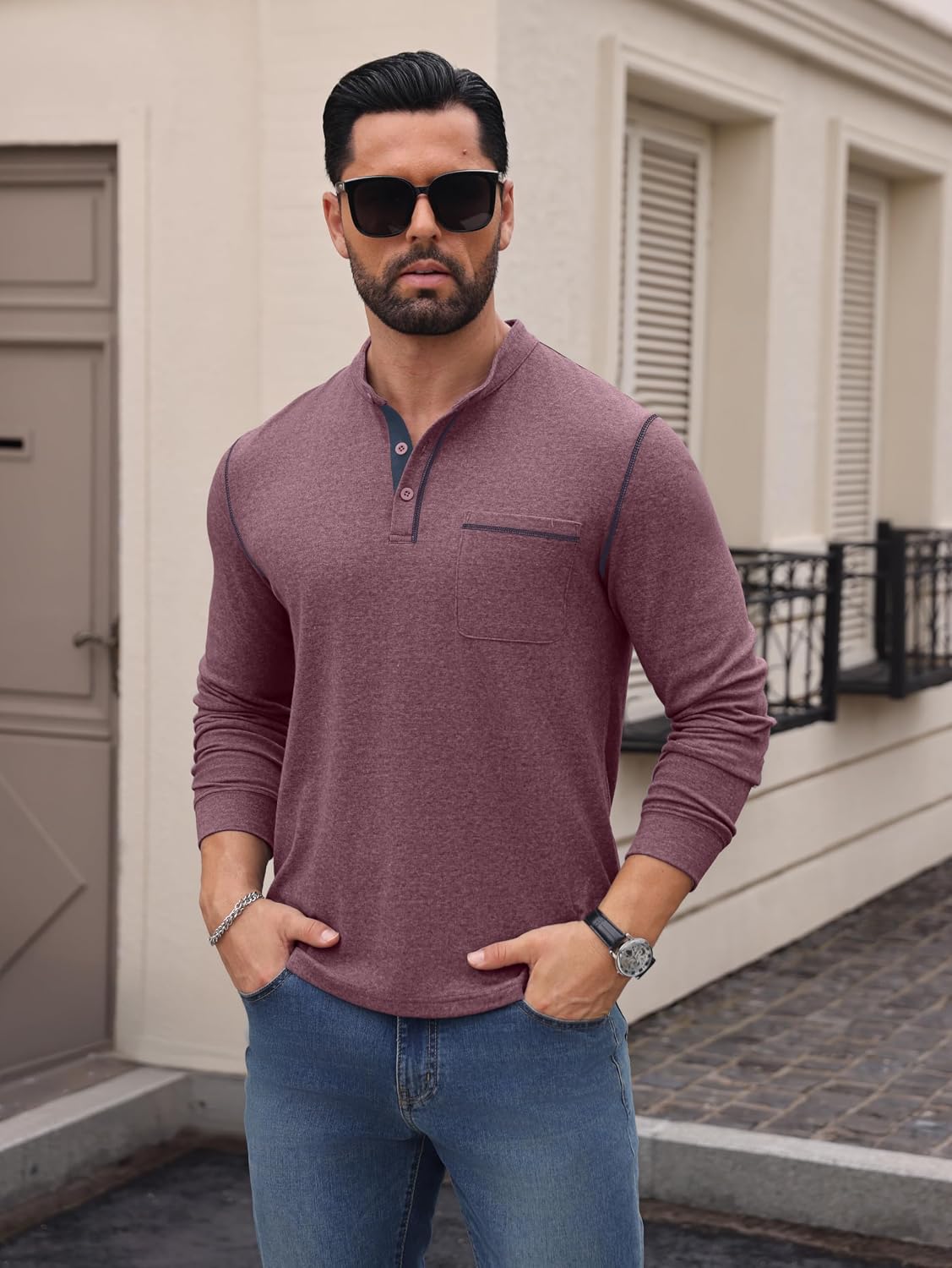 Sailwind Men's Henley Shirts Long Sleeve Button T-Shirt Casual Stylish Pullover Shirt with Pocket