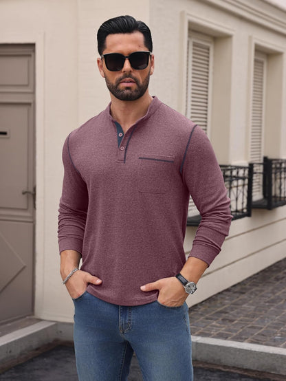 Sailwind Men's Henley Shirts Long Sleeve Button T-Shirt Casual Stylish Pullover Shirt with Pocket